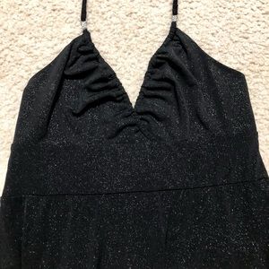 Black shimmery v-neck halter dress